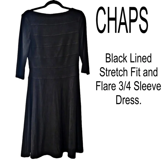 Chaps | Dresses | Chaps Black Knit Lined Stretch Fit Flare 34 Sleeve Dress  | Poshmark